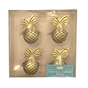 Pineapple Napkin Rings Set of 4 Gold Tone Welcome Beach Summer Cottage Home